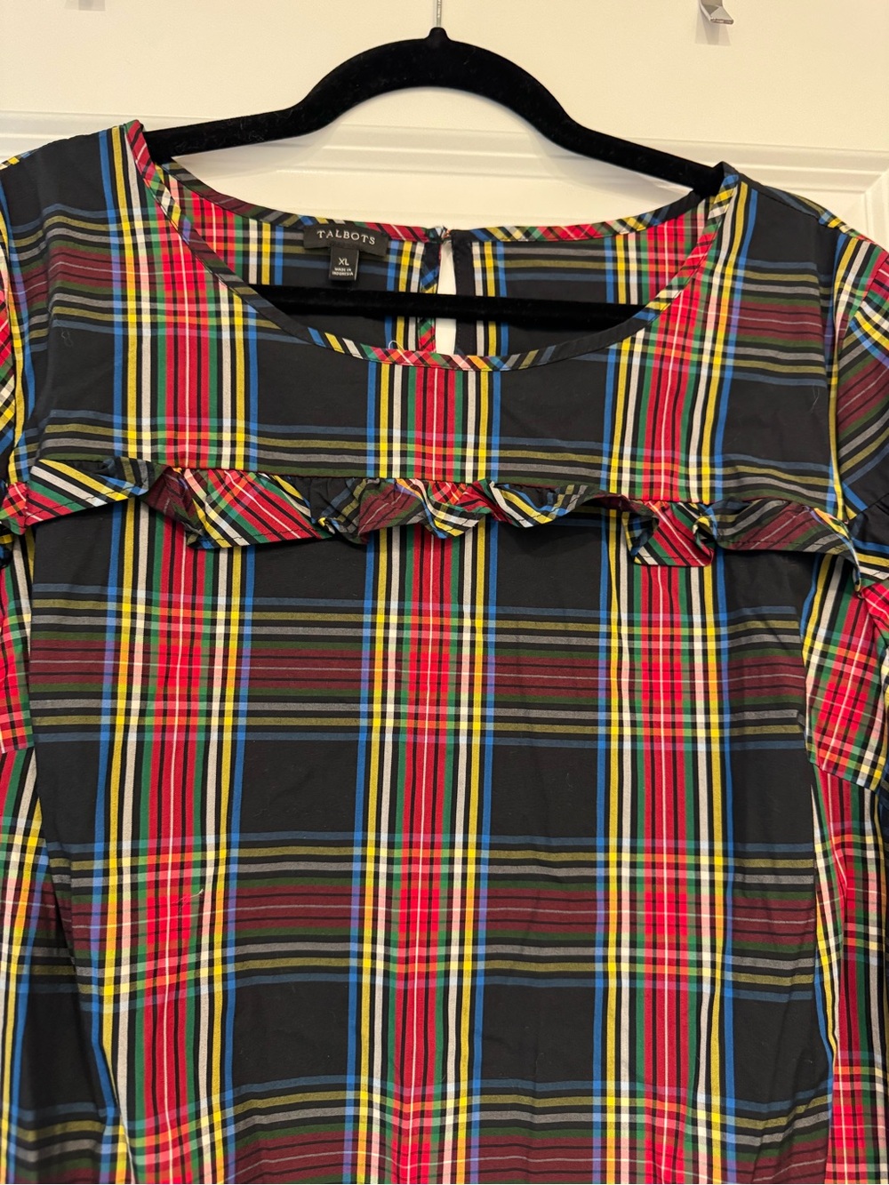 Talbots Navy Top with Multicolor Plaid Trim - XL - Picture 5 of 11
